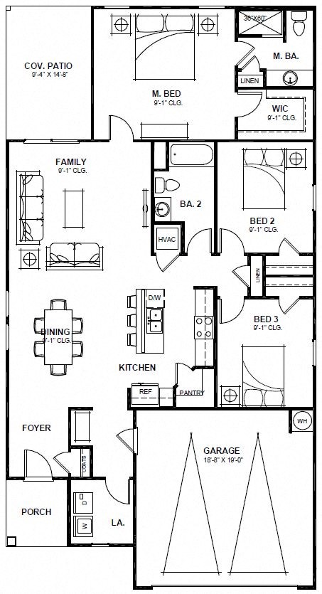 Floor plan for 3 beds, 2 baths, 1536 sqft